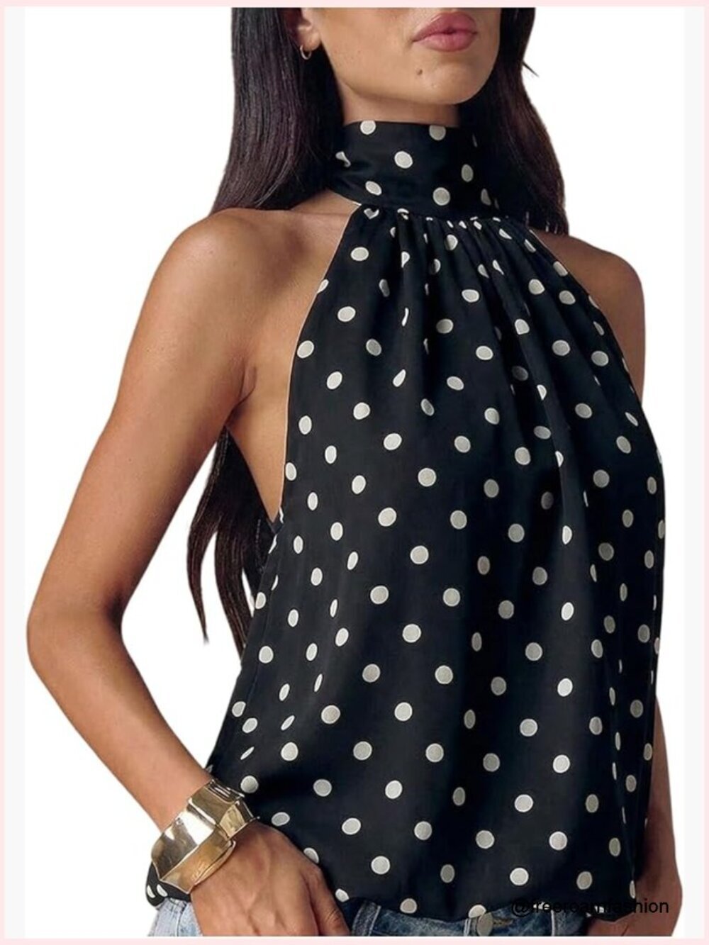 Y2K Polka Dot Halter Peplum Top - Backless Sleeveless Cute Going Out